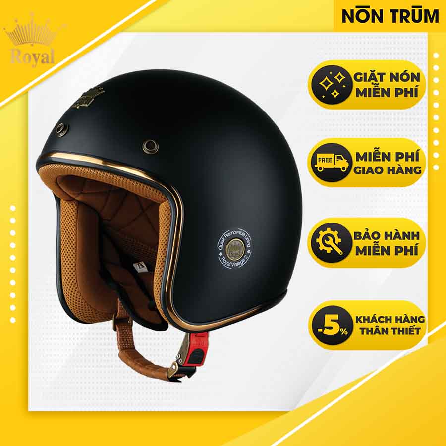 Nón bảo hiểm 3/4 ROYAL M20C đen nhám