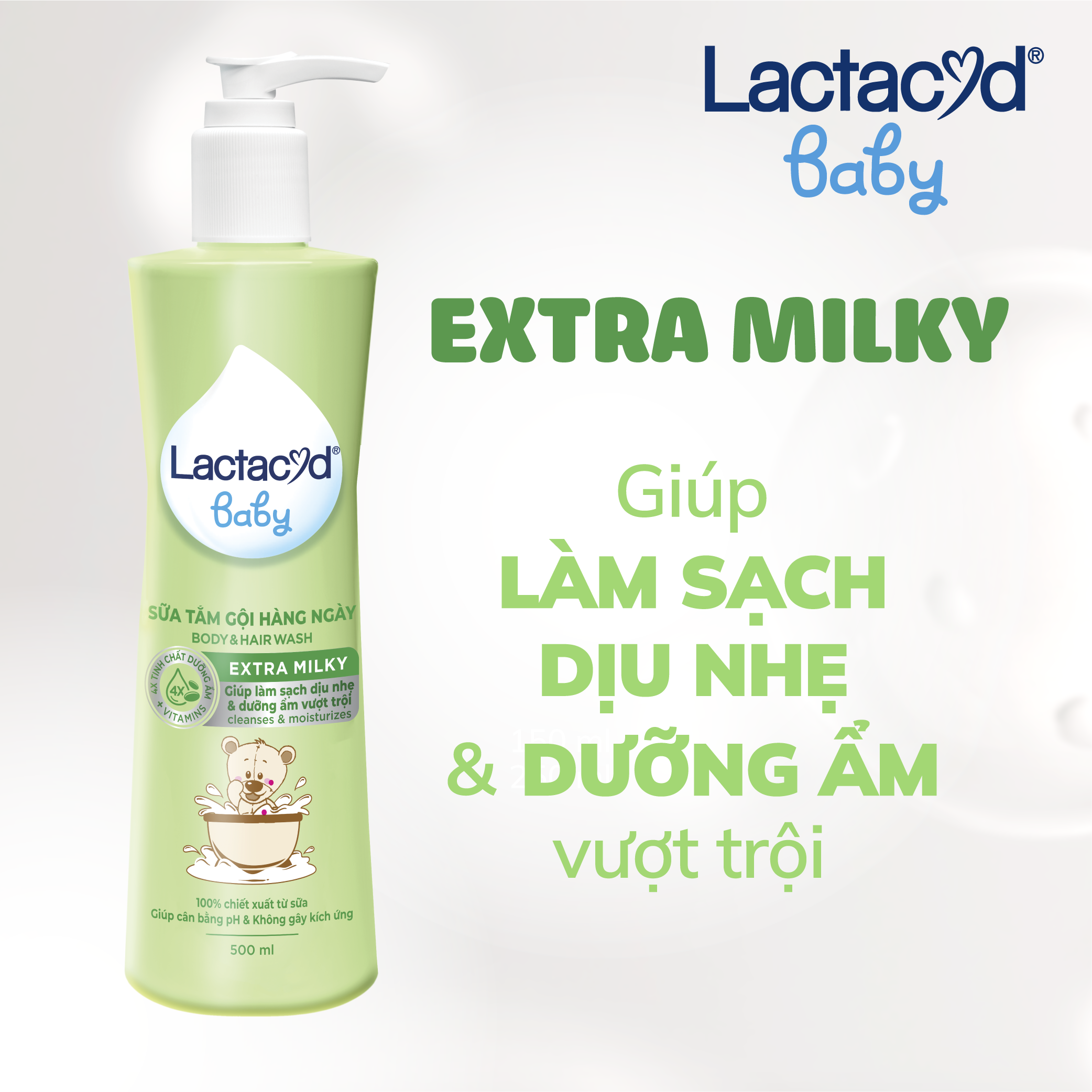 Bộ 2 chai Sữa Tắm Gội Trẻ Em Lactacyd Baby Extra Milky Làm Sạch Dịu Nhẹ và Dưỡng Ẩm Vượt Trội 250ml/chai