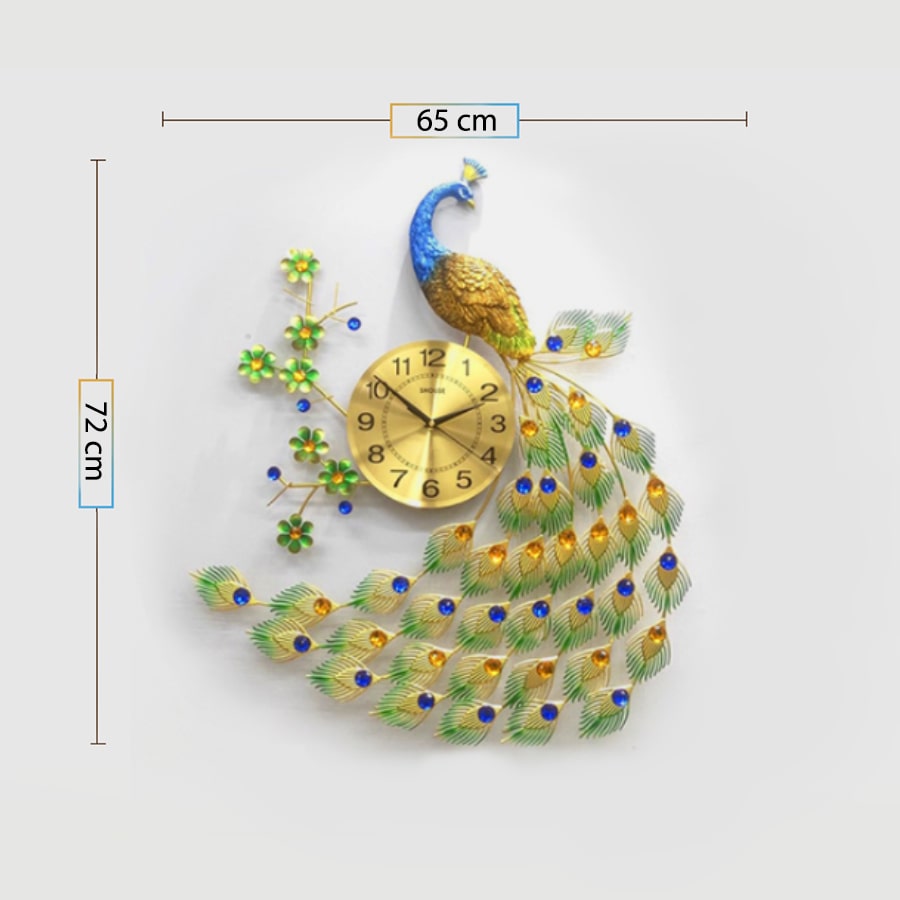Đồng Hồ Treo Tường Trang Trí Đẹp Con Công S-A68 chim khổng tước độc lạ 3d cỡ lớn nghệ thuật phù hợp cho phòng khách, phòng ngủ