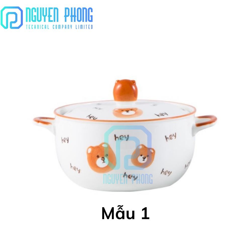 Tô mỳ sứ hai quai cầm size lớn 800ml, có nắp đậy, sản phẩm tô mỳ sứ phong cách Nhật Bản, nhỏ gọn tiện lơi