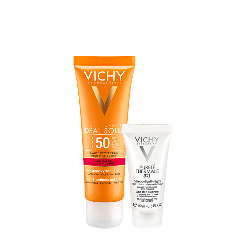 Kem Chống Nắng Bảo Vệ Và Giúp Giảm Các Dấu Hiệu Lão Hóa Ideal Soleil Anti-Age SPF50 50ml + Tặng Sữa Rửa Mặt Tẩy Trang 3in1 15ml