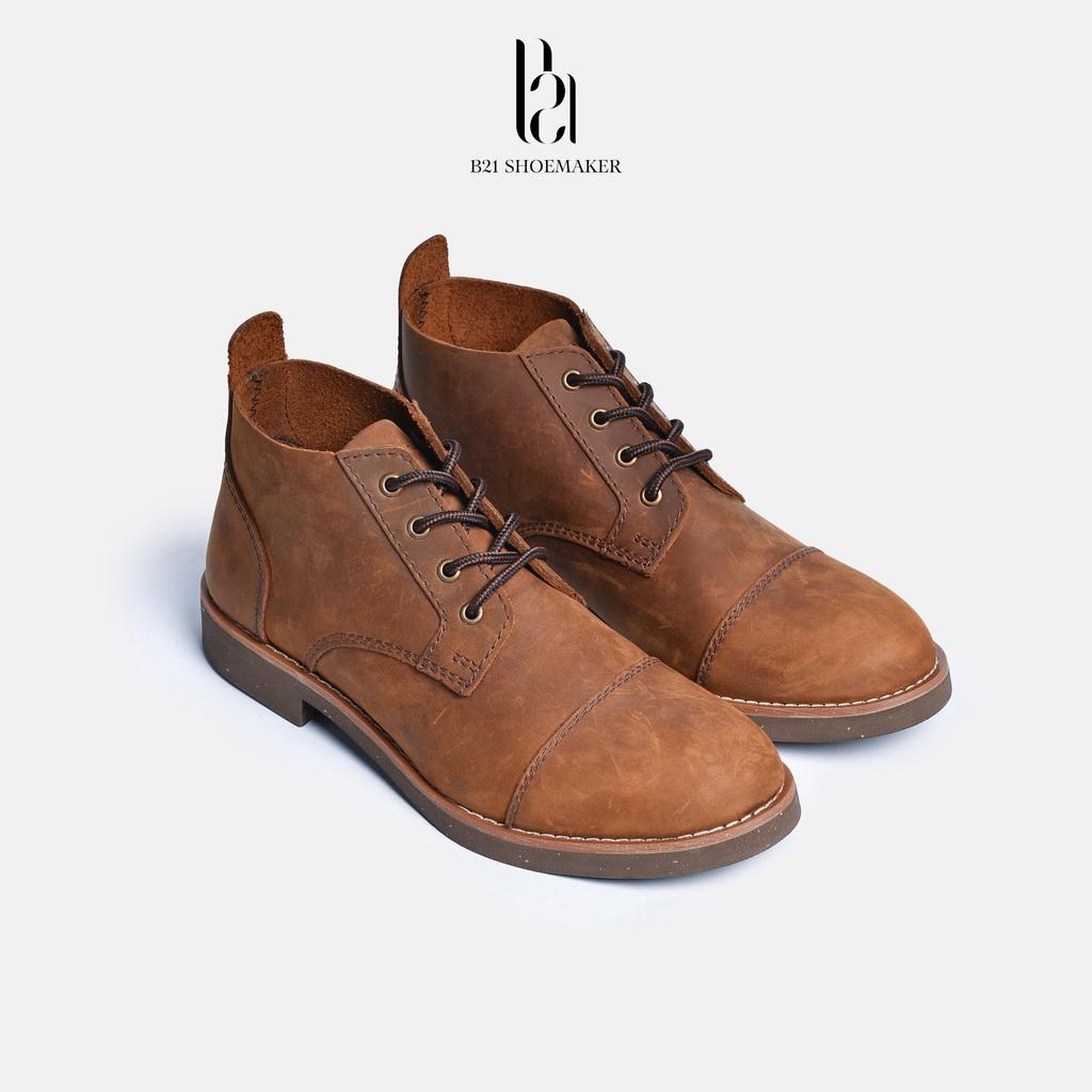 Giày Boot Nam Da Bò Cổ Lững CHUKKA Đế CORK NITRILE Tăng Chiều Cao Phong Cách Vintage Cổ Điển Full Box - B21 Shoemaker