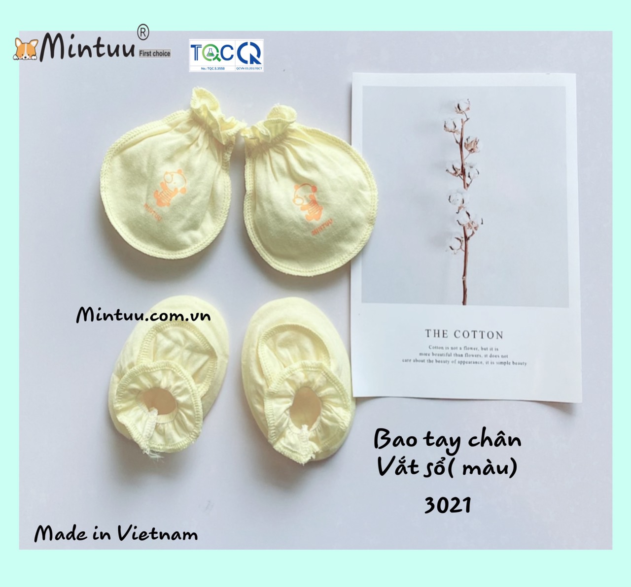 Bao tay bao chân sơ sinh màu cổ thun, chất liệu vải 100% cotton thương hiệu MINTUU