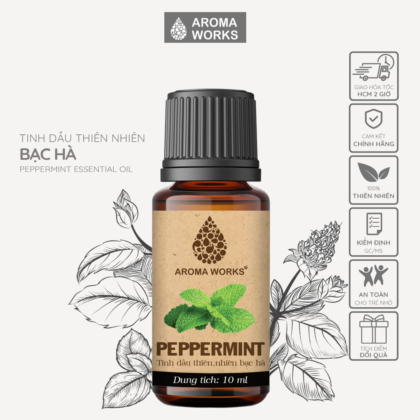Tinh dầu Bạc Hà Aroma Works Peppermint xông phòng, khử mùi, thanh lọc không khí, thoải mái, tỉnh táo