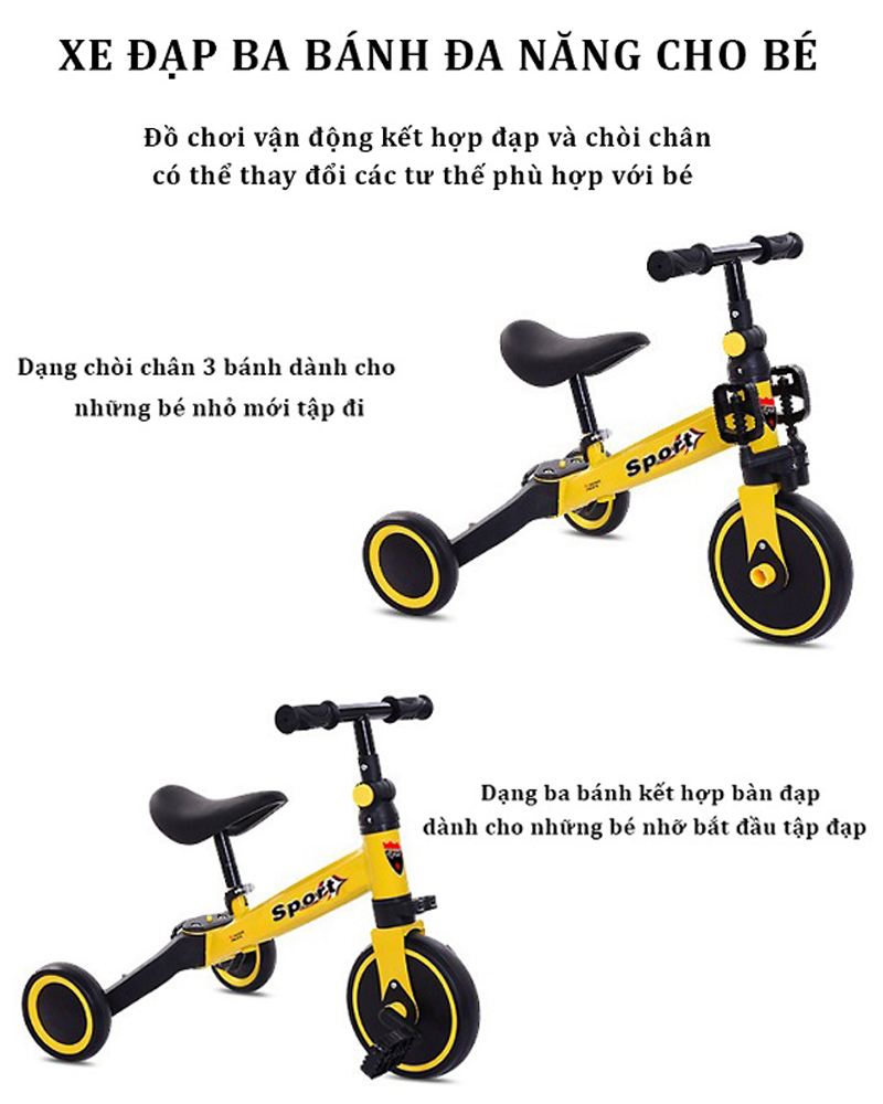 Xe thăng bằng - xe đạp 3 bánh đa năng cho bé. Xe thăng bằng có bàn đạp kết hợp xe chòi chân Sport cho bé - TẶNG KÈM ĐÀN XYLOPHONE 8 THANH CHO BÉ  