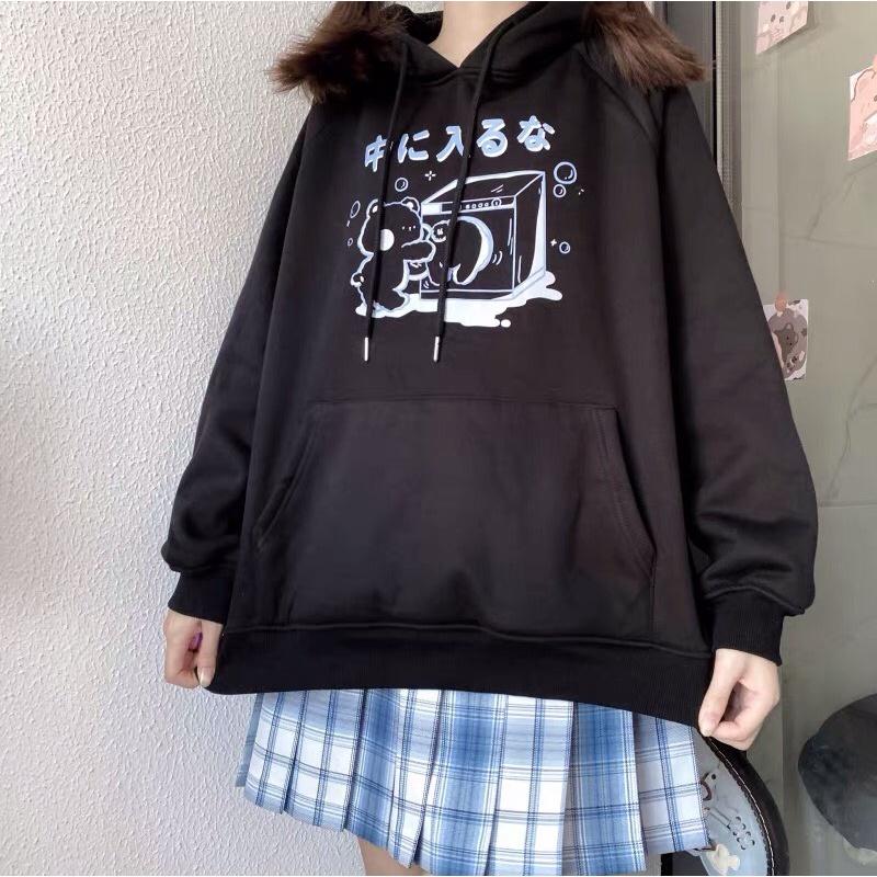 Áo Hoodie Nỉ Bông In Họa Tiết GẤU MilK Form Rộng Unisex Nam Nữ Ulzzang KUN