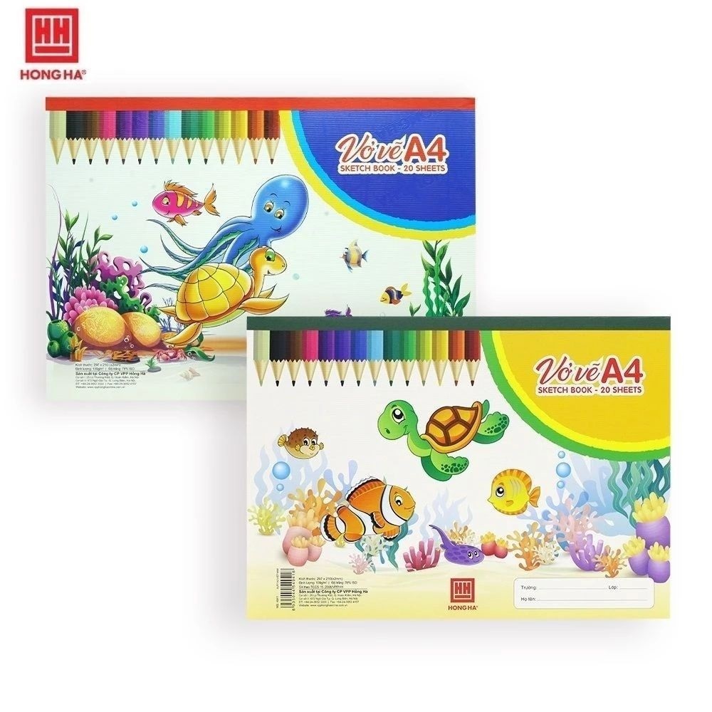 Set 2 quyển vở vẽ  A4 Hồng Hà 4927 / 4931 / 4943 Vở vẽ Trạng Nguyên 20 tờ định lượng 100gsm