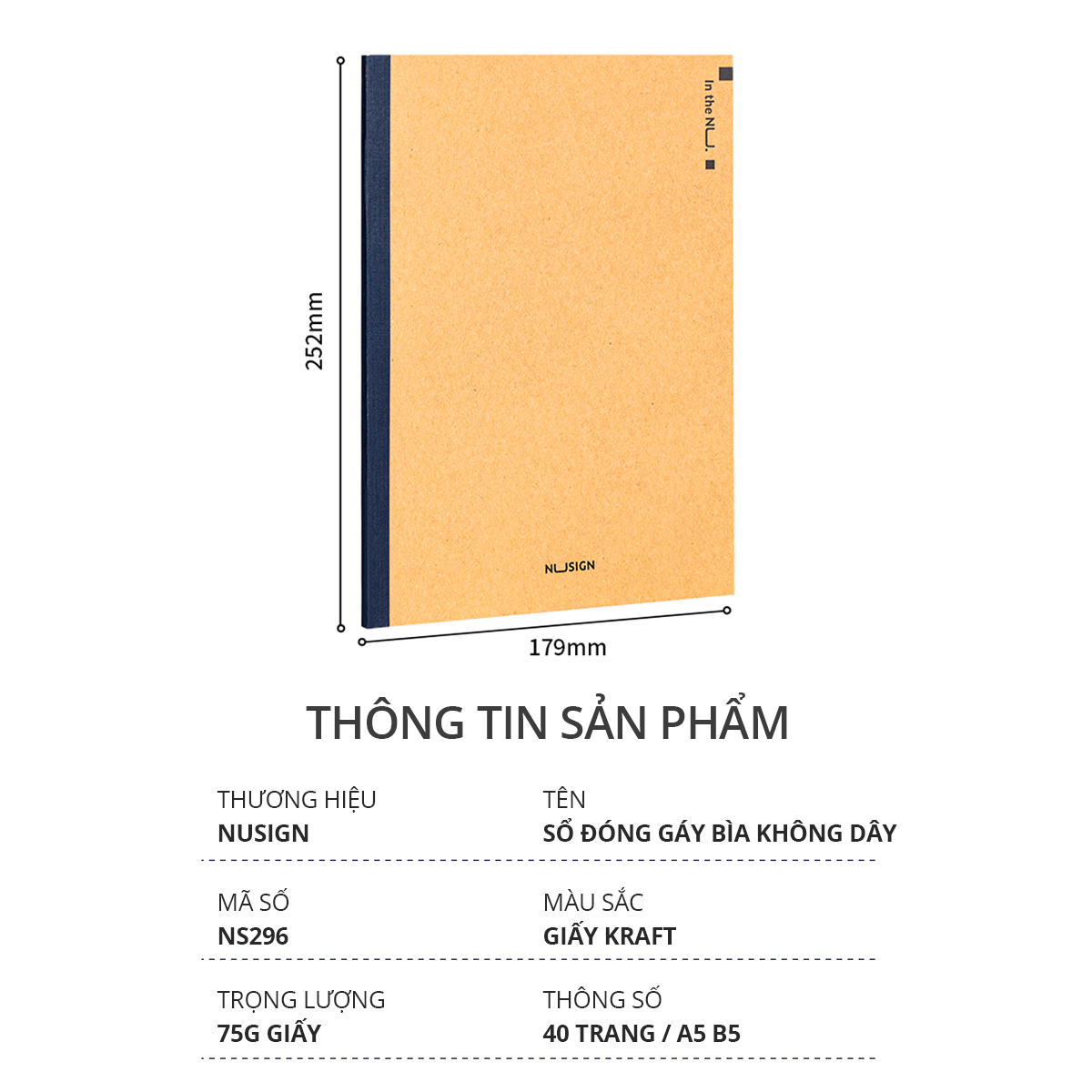 Sổ tay ghi chép khâu gáy vintage cao câp Nusign - Giấy kẻ ngang 40 trang khổ A5 / B5 - Phù hợp làm sổ planner kế hoạch học tập, sổ nhật kí, tập vở ghi chép - NS295 NS296