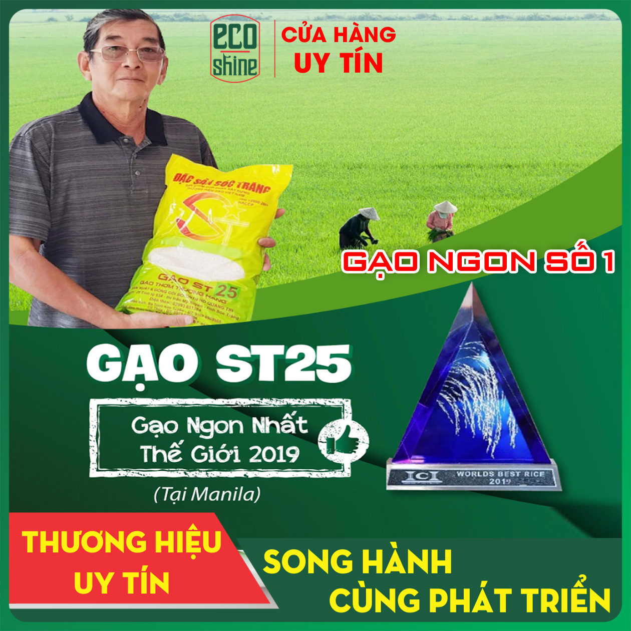 [CHUẨN ST25 - 5KG] Gạo ST25 Cơm Dẻo Thơm Mềm Chính Hãng Chuẩn Xuất Khẩu Hữu Cơ Sóc Trăng-Hút Chân Không / THÍCH HỢP LÀM QUÀ BIẾU-ĂN KIÊNG TỐT