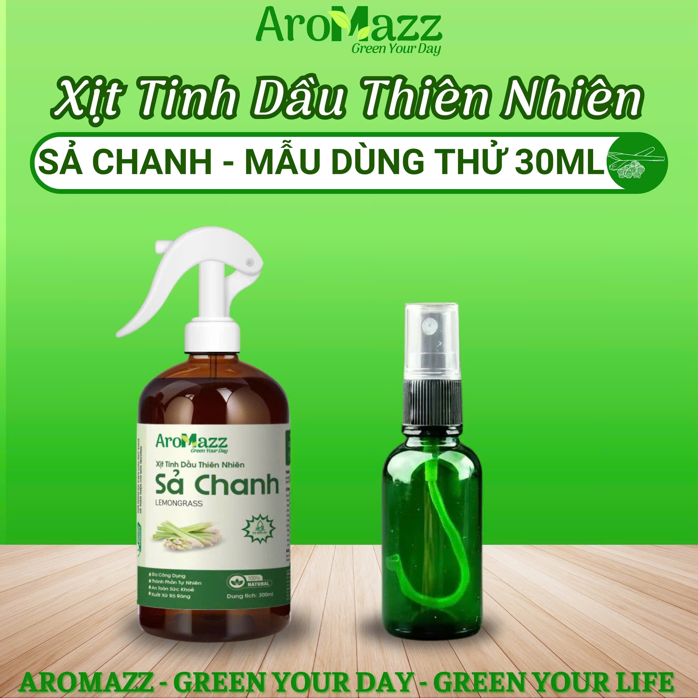 Xịt Tinh Dầu Thiên Nhiên Khử Mùi Thơm Phòng Sả Chanh, Cam Sả, Vỏ Quế, Bạc Hà, Oải Hương Chai Lớn 300ml