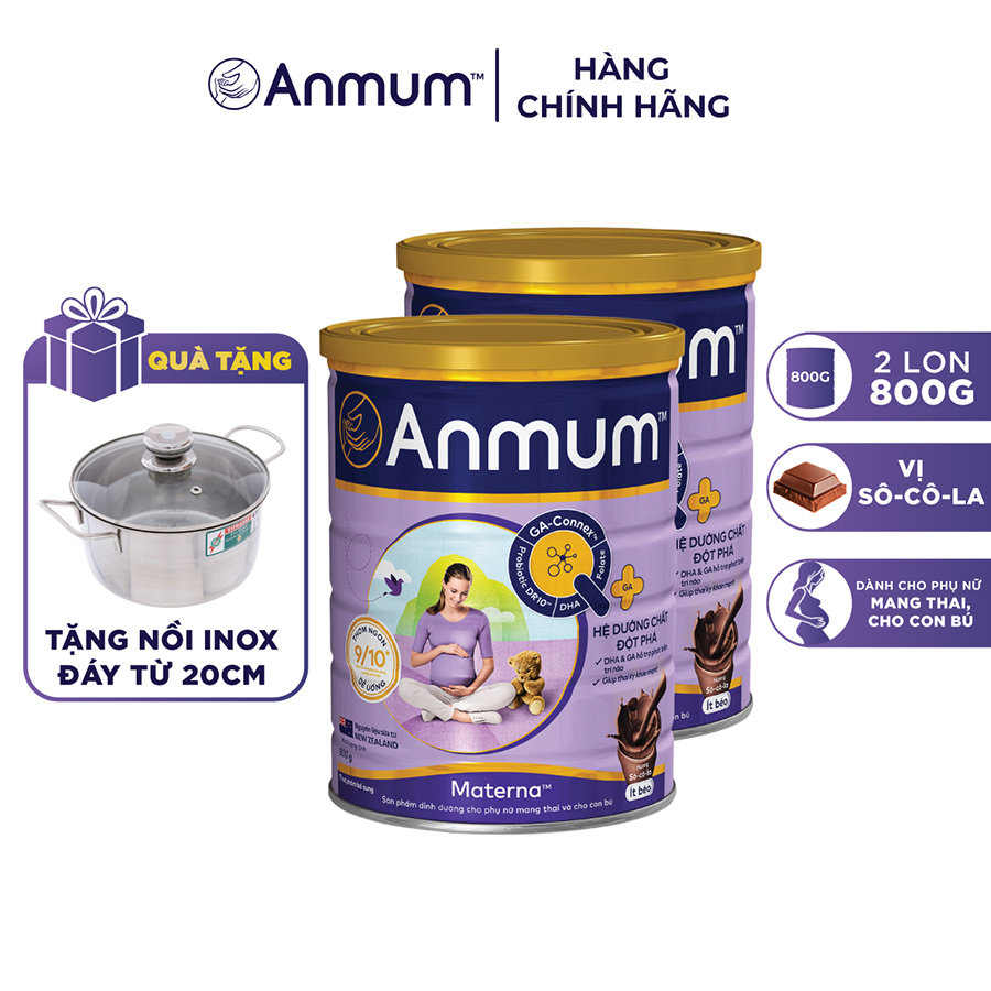 Combo 2 Sữa Bột Dành Cho Mẹ Bầu Anmum Materna Hương Chocolate 800g - Tặng ấm trà (mẫu ngẫu nhiên)