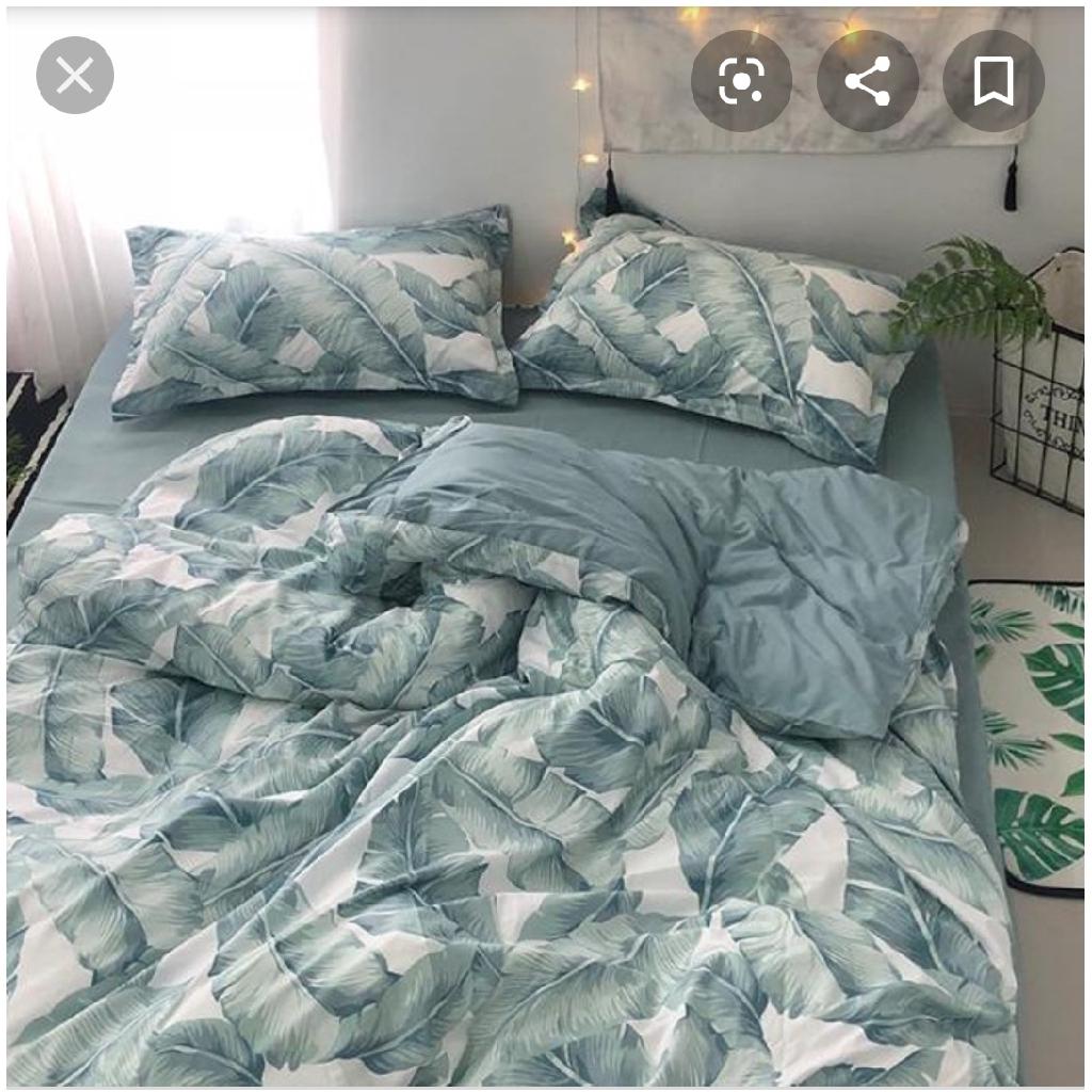 Bộ Vỏ Chăn Ga Gối Cotton Poly Nhập Khẩu - Lá chuối xanh