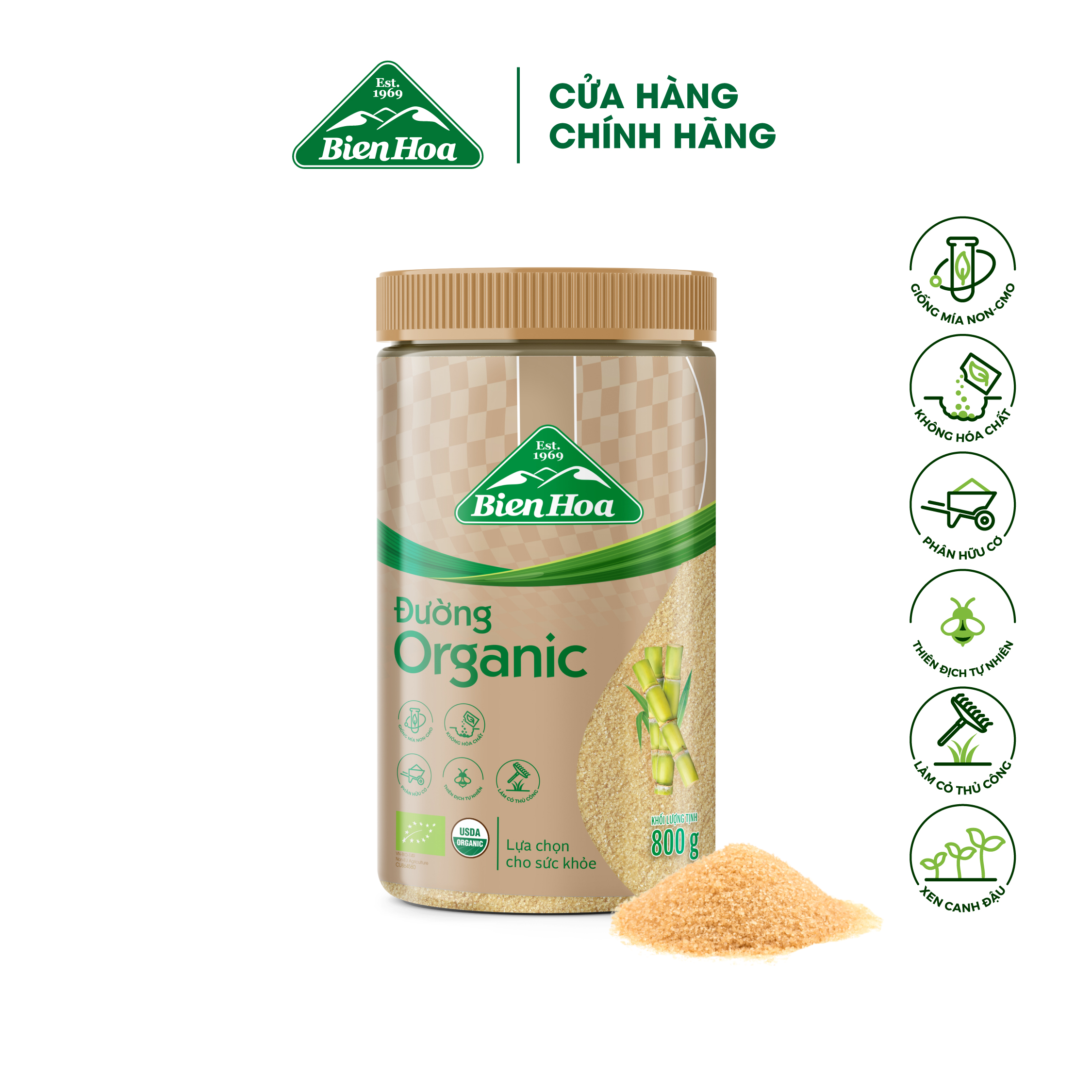 Đường Organic Biên Hòa hũ 800g/hũ