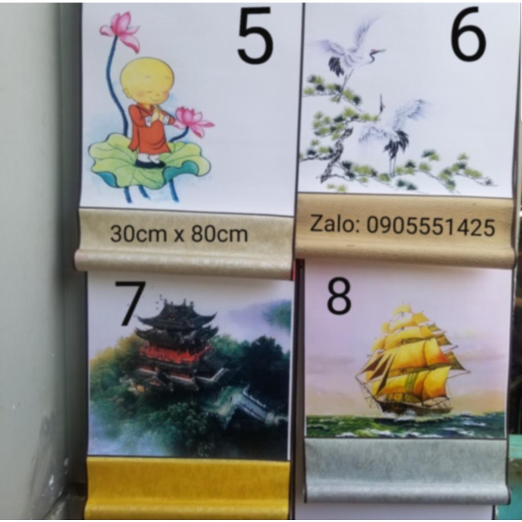 Set 4 tấm biểu lụa viết thư pháp nhiều mẫu, kích thước 30cm x 80cm