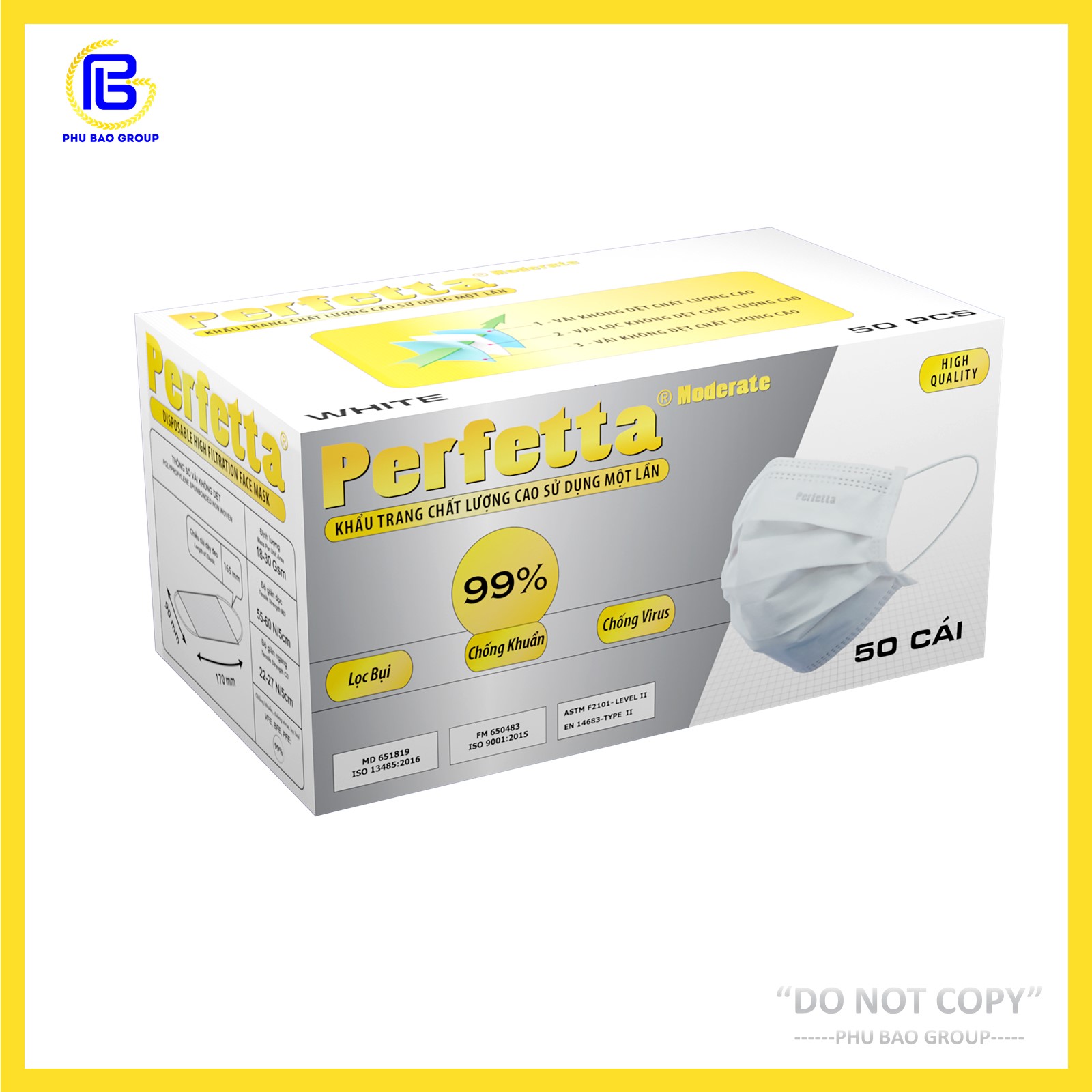 Combo 3 hộp khẩu trang kháng khuẩn  kháng khuẩn 3 lớp Perfetta Moderate (50 Cái/ Hộp)