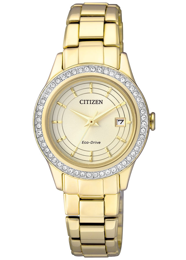 Đồng Hồ Nữ Citizen Đính Đá Swarovski Dây Thép Không Gỉ FE1122-88P - Mặt Vàng