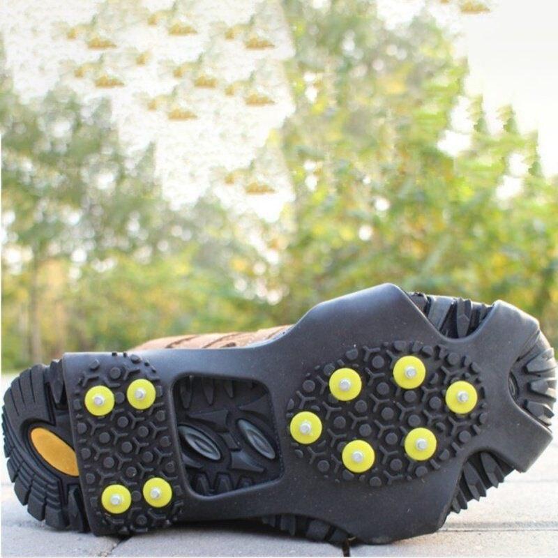 1 Pair 10 Studs Anti-Skid Ice Gripper Spike Winter Climbing Anti-Slip Snow Spikes Grips Cleats Over Shoes Covers