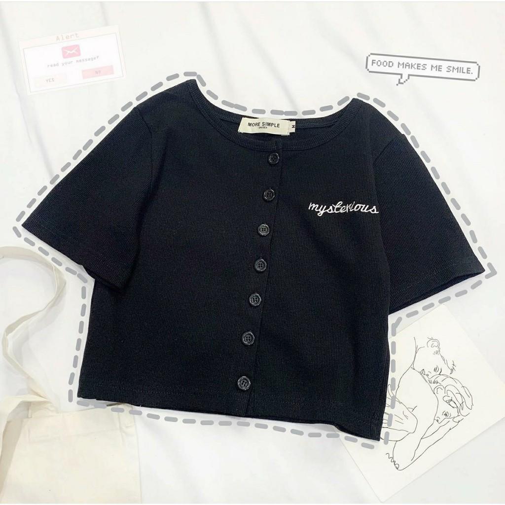 Áo Croptop Nữ Thêu MYSTERY Tay Ngắn Dáng Om Ulzzang (Ảnh Thật