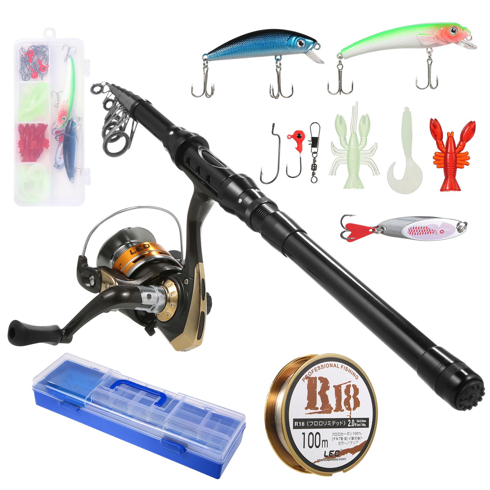 Fishing Rod and Reel Combos Telescopic Fishing Pole with Spinning Reel Combo Kit Fishing Line Lures Hooks Swivels Set Fishing Accessories with Tackle Box