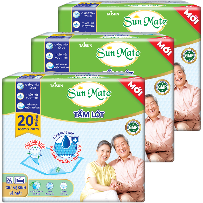 Combo 3 Tấm lót SunMate cải tiến mới 20 miếng/gói size M
