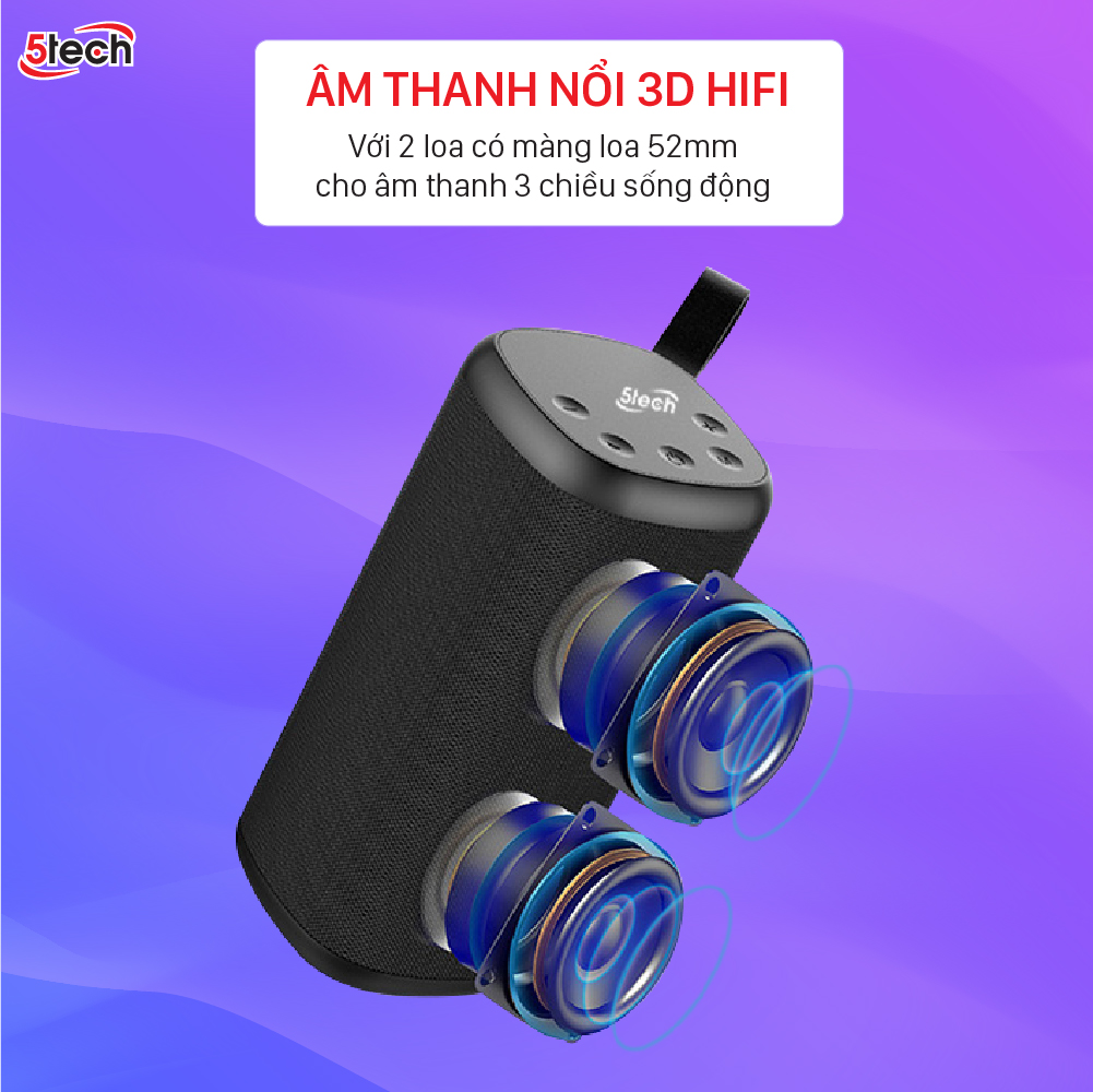 Loa bluetooth 5TECH BS2 hàng chính hãng, loa mini cầm tay di động nghe nhạc cực hay hỗ trợ cắm thẻ nhớ, USB dành cho điện thoại, máy tính...