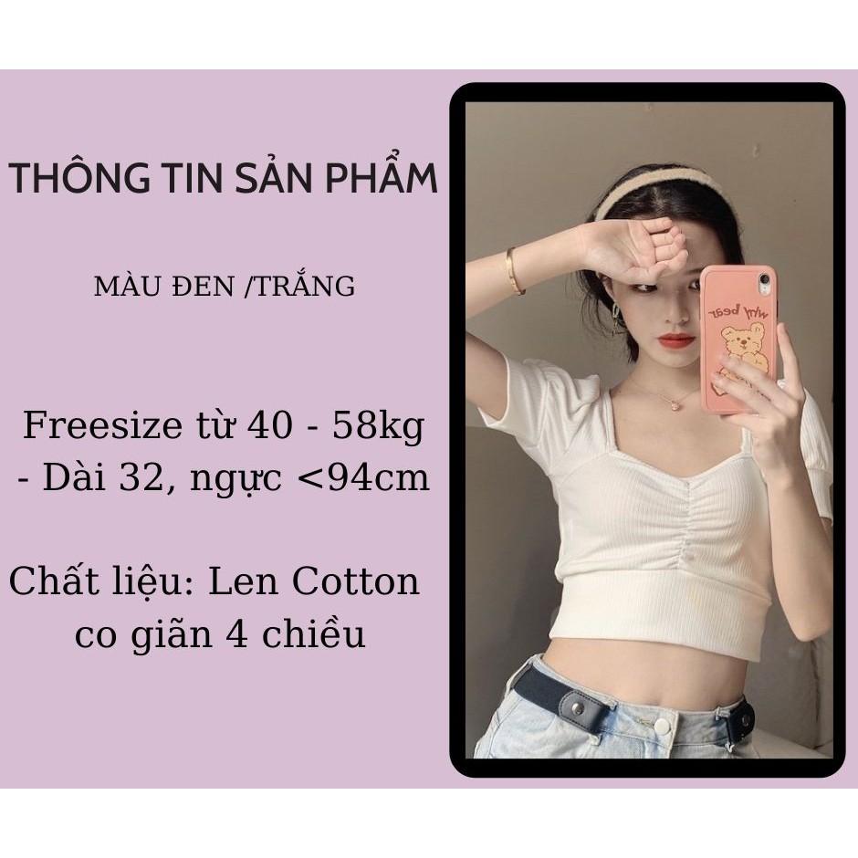 Áo Croptop Nữ Tay Ngắn Ôm Body SANMAY Áo Thun Croptop Tay Phồng Cổ Vuông Đẹp, Kiểu Ulzzang Sexy 5 Màu Đen Trắng AO012