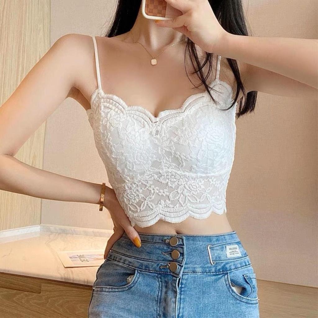 Áo kiểu bra 2 dây PINKSTORE29 chất ren thêu họa tiết, dáng ôm gợi cảm A5660