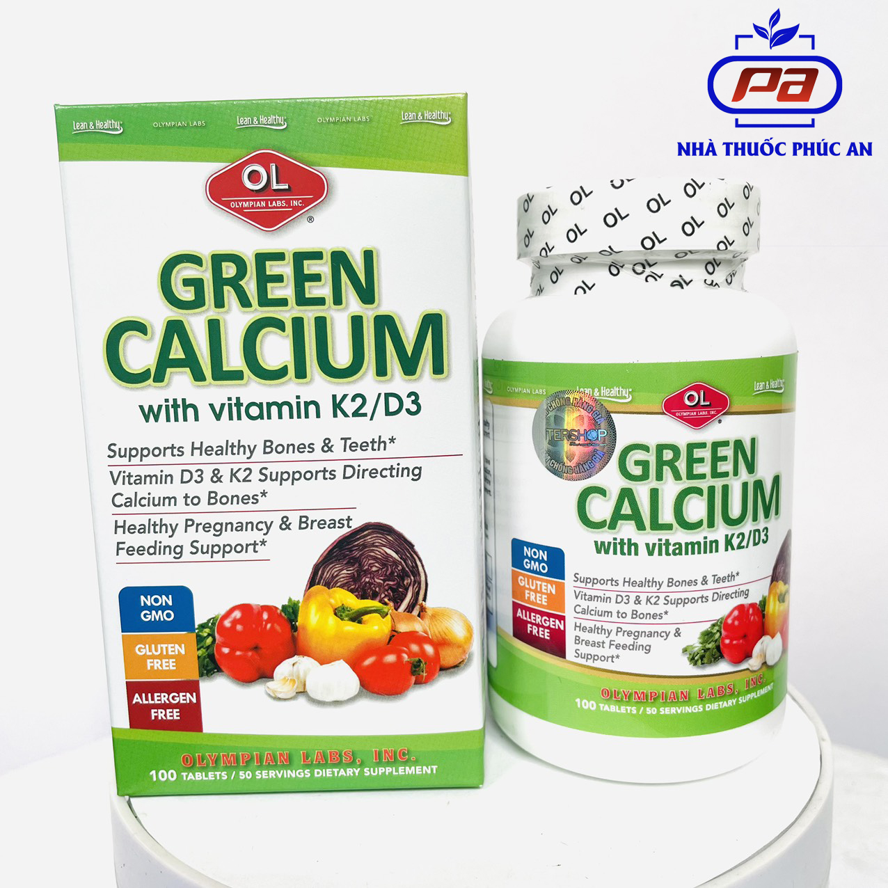 Viên uống bổ sung canxi hữu cơ cho bà bầu và mọi lứa tuổi Green Calcium Olympian Labs 100 viên