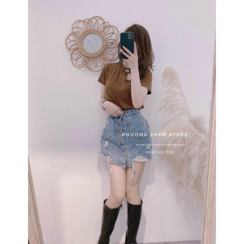 quần sooc bò hàng đẹp xịn ạ Quần Giả váy bò khuy nắp túi hàng hottrend
