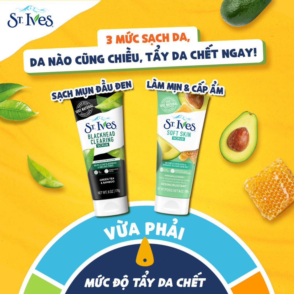 Combo Sữa rửa mặt tẩy tế bào chết ngừa mụn St.Ives Trà Xanh 170g + Sáp dưỡng môi Vaseline hồng xinh 7g