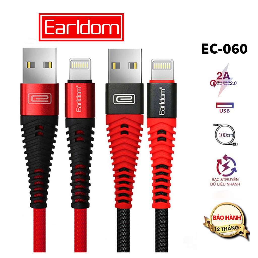 Dây sạc Earldom EC-060 1M, Cáp dù siêu bền cho điện thoại iPhone/ Samsung/ Oppo/ Xiaomi / Micro USB/ Lightning - Hàng chính hãng