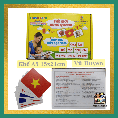 Hộp 100 thẻ học thông minh 14 chủ đề khổ A5 giúp bé nhận biết thế giới xung quanh song ngữ Anh Việt, tặng file nghe