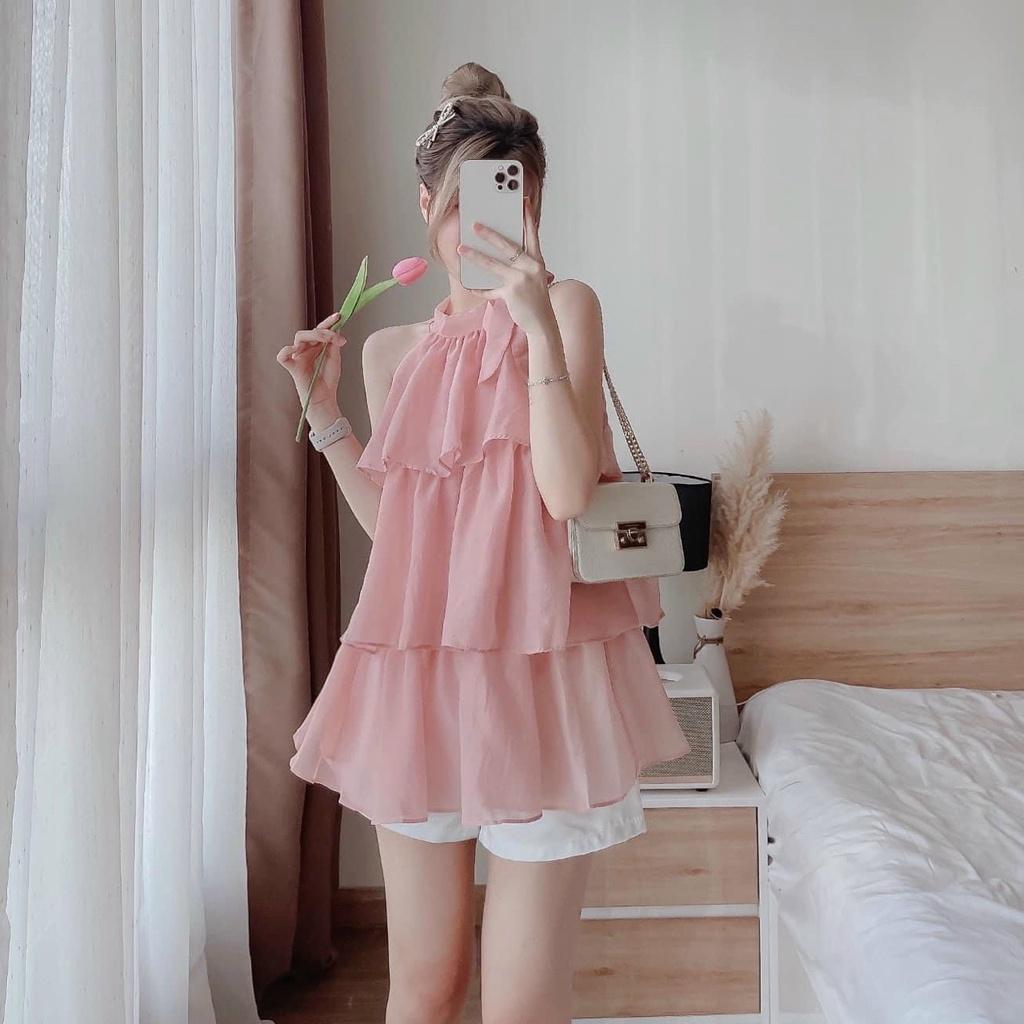 Set áo cổ yếm bèo 3 tầng và quần ngắn