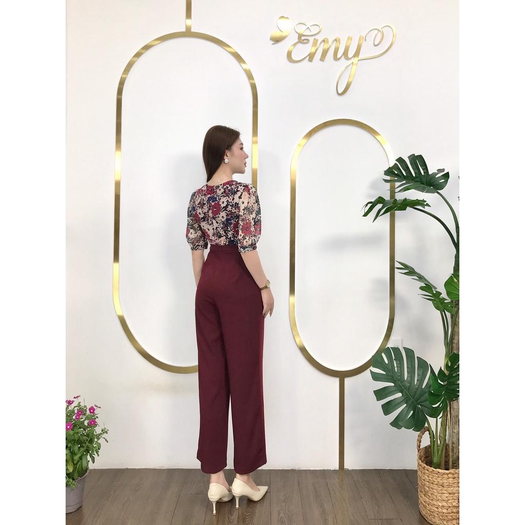 Jumpsuit EMY EM6625 Hoa Lá Phối Màu Phối Dây Cột Nơ