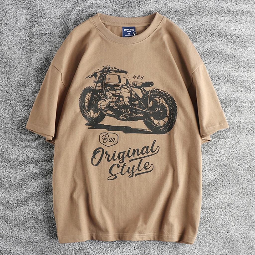 Áo thun phong cách Retro_Biker_dã ngoại - Nâu