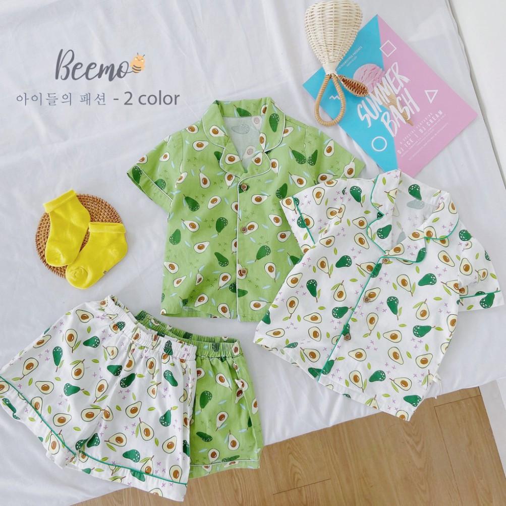 Set bộ Pijama cộc tay cho bé nam nữ Beemo - Chất liệu thô Hàn, họa tiết quả bơ xanh xinh xắn, thoáng mát B050