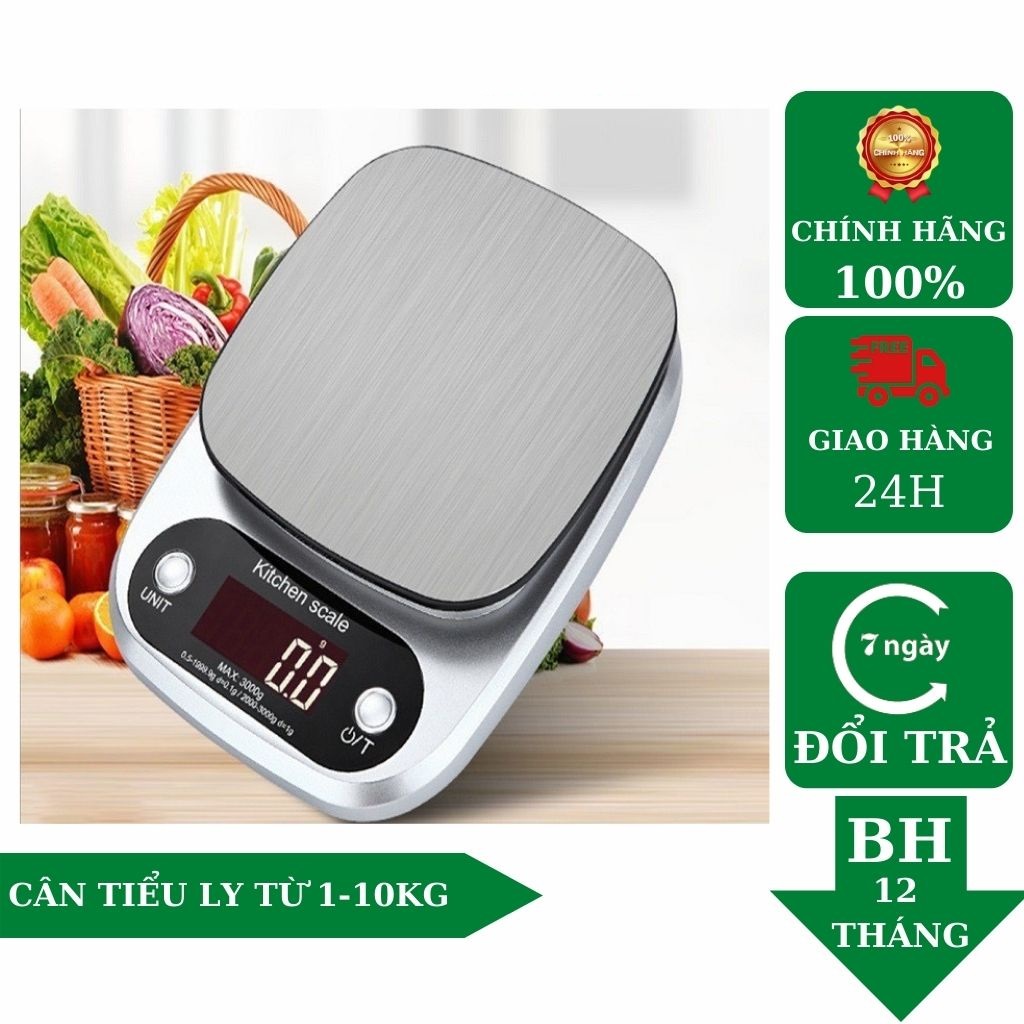 Cân tiểu ly điện tử nhà bếp mini định lượng 1g - 10kg làm bánh độ chính xác cao kèm 2 viên pin AAA - Hàng Chính hãng dododios