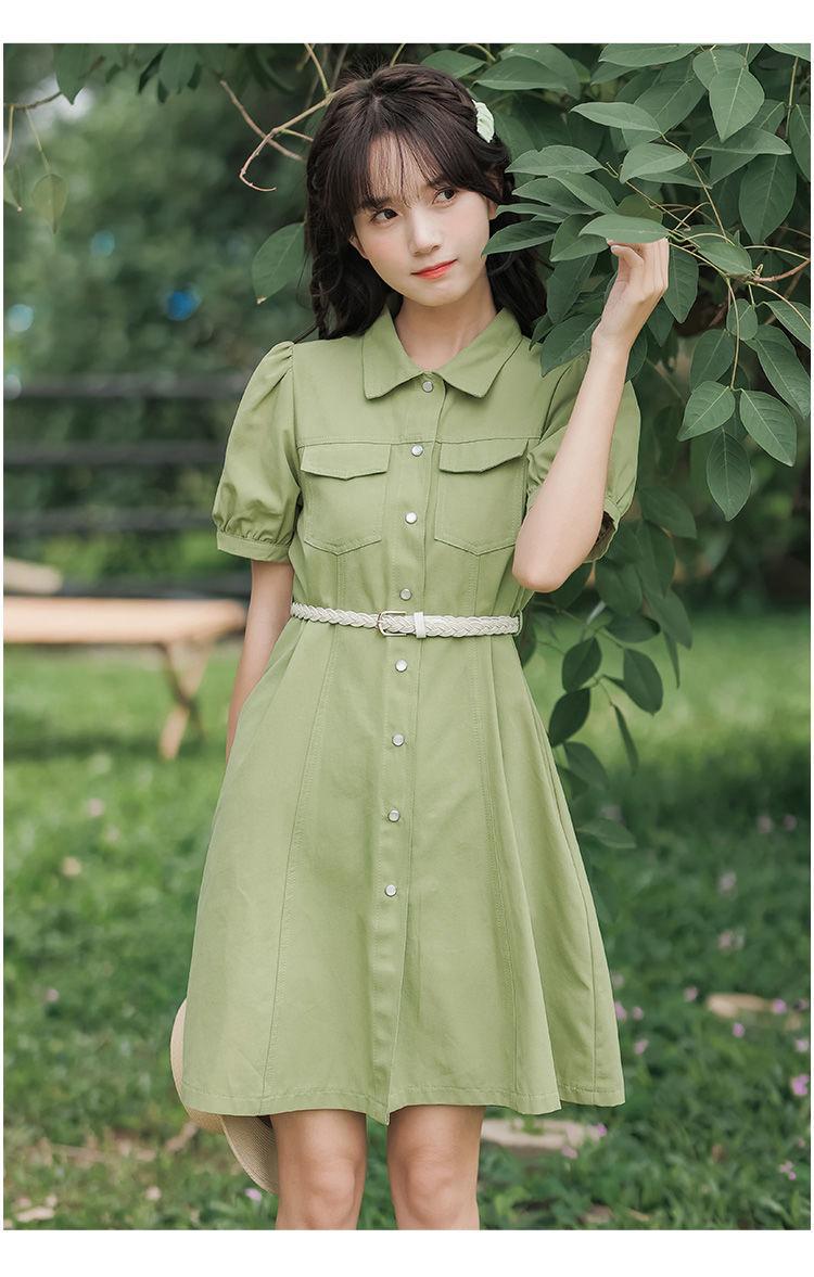 CHENGRUI Tặng thắt lưng, váy ngắn tay, váy ngắn tay, váy mùa hè, váy thắt lưng.