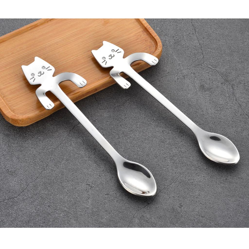 1 pc Lovely Cat Stainless Steel Hanging Spoons Dessert Spoons Tea Coffee Scoops