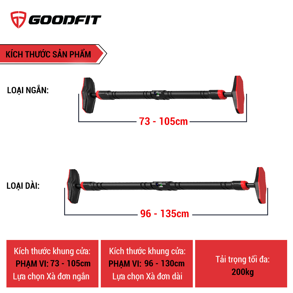 Hình ảnh Thanh xà đơn gắn cửa, xà đơn treo tường GoodFit chịu lực 200kg, chốt khóa an toàn chông trượt tập luyện tại nhà GF201PU