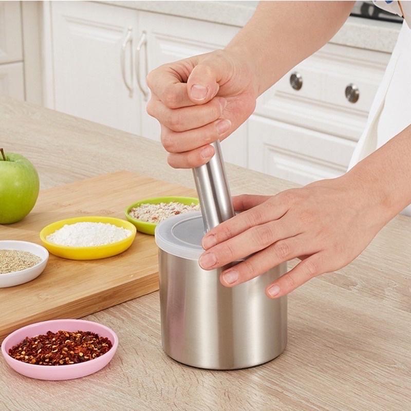 Bộ chày cối inox 304 kèm nắp hàng 2 lớp