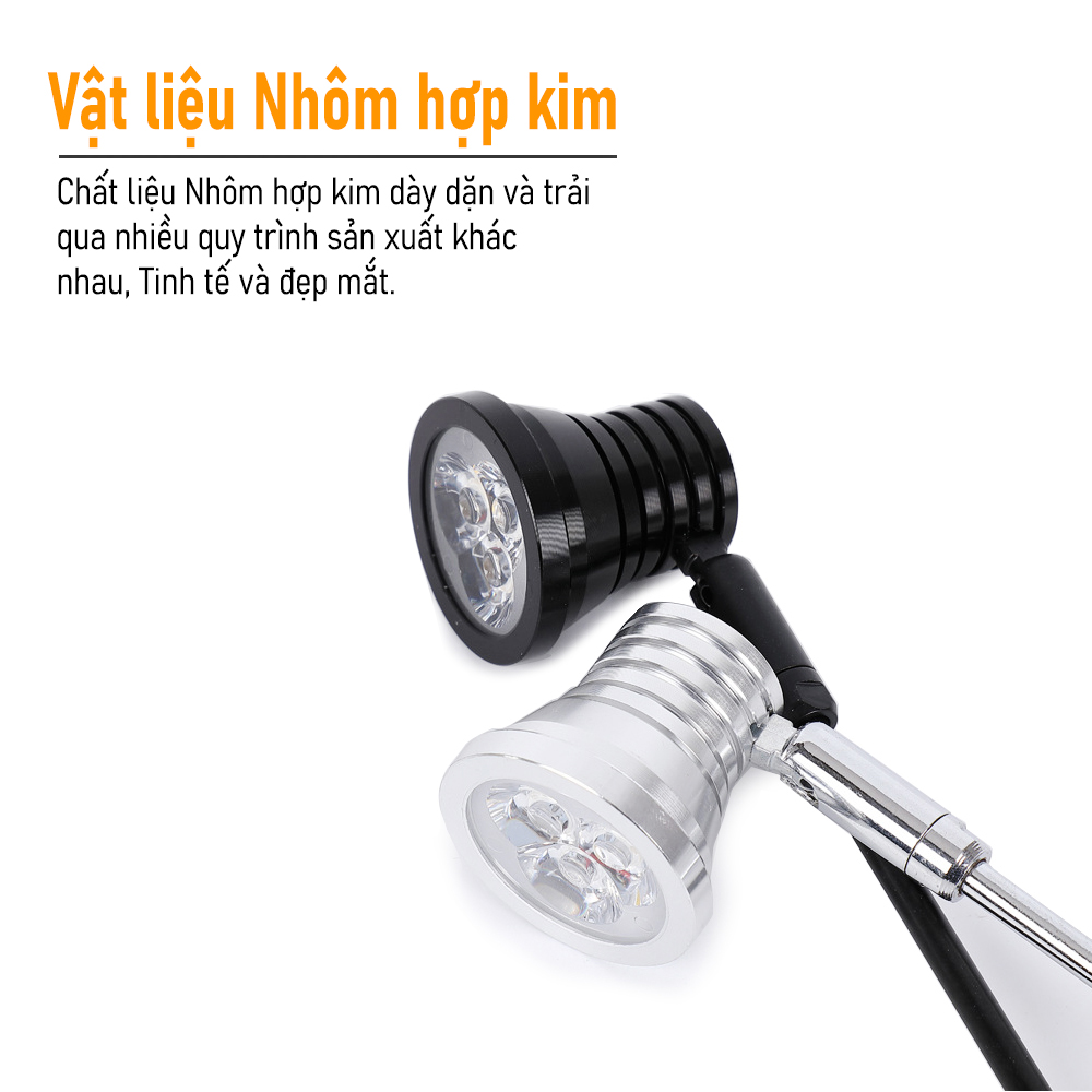 Đèn rọi Tủ kính trung bày sản phẩm 3 bóng Led 3W, Ánh sáng vàng chiếu điểm, Thân đèn Kim loại xoay 360°