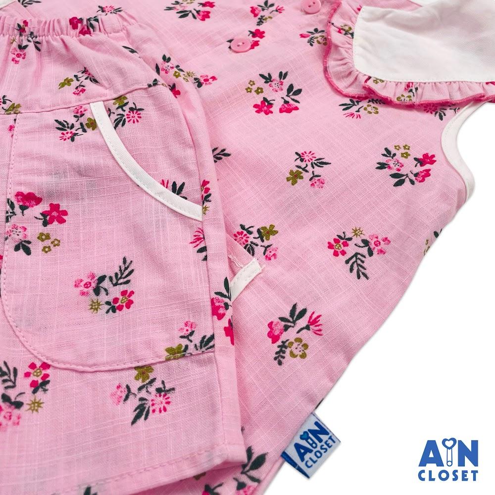 Bộ quần áo ngắn bé gái họa tiết Lan Nhí hồng linen xước - AICDBGRANGQY - AIN Closet