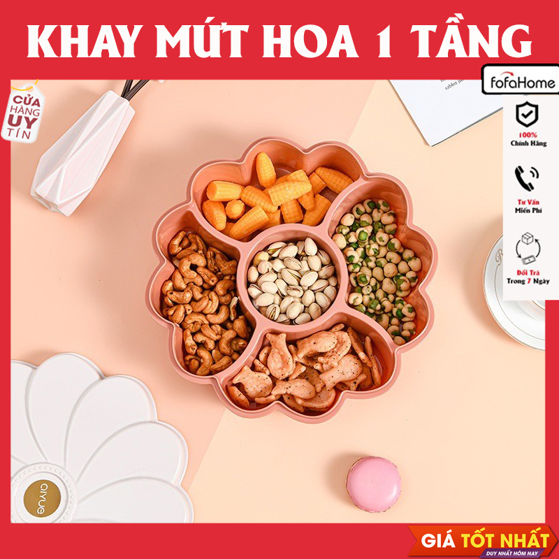 Khay Đựng Bánh Kẹo Tết Hình Hoa Cúc Sang TTrọng, Hộp Đựng Bánh Kẹo 5 Ngăn Giao Màu Ngẫu Nhiên