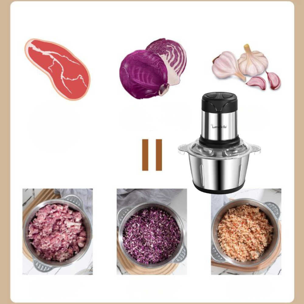 Máy xay thịt đa năng cối INOX304 Lumabella B-5002 công suất cao 500W, dung tích 2L, 4 lưỡi đa năng xay nhuyễn thịt cá nhanh chóng - DELIYA - HÀNG CHÍNH HÃNG