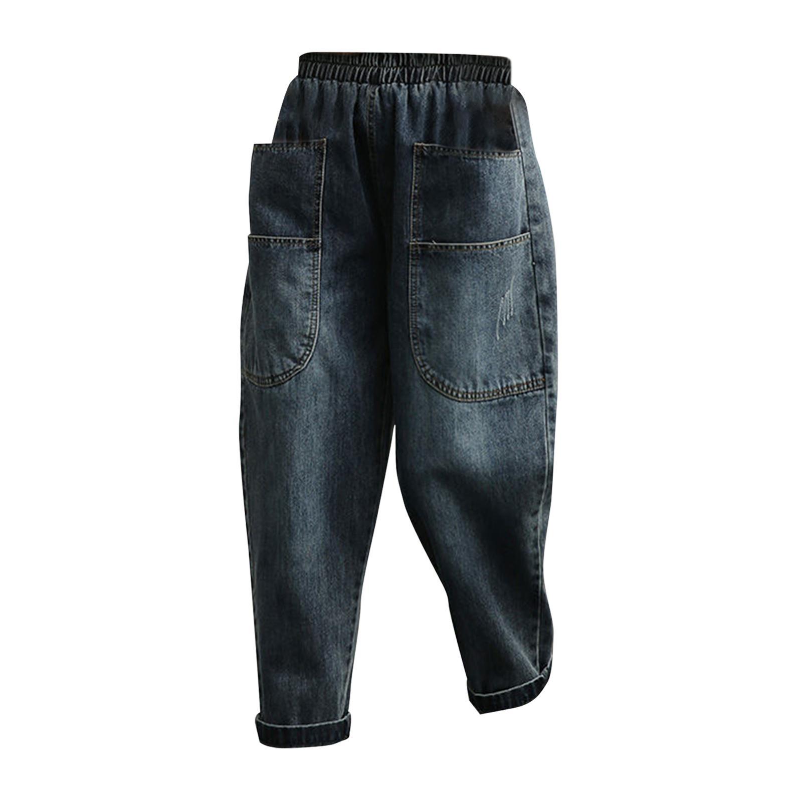 Women's Harem Cropped Pants Spring Summer Big Pockets Breathable Baggy Jeans