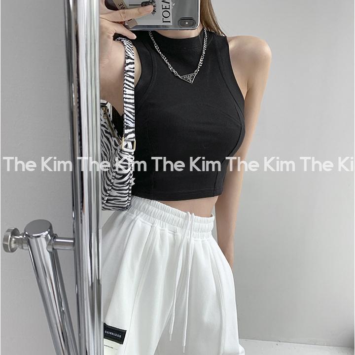 Áo ba lỗ cổ cao croptop , thun trơn sát nách viền bo nách cổ ôm body The Kim A123