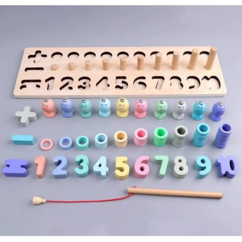 Bảng học chữ và số đa năng cho bé, bảng cọc gỗ, số đếm kèm câu cá , Phát Triển Khả Năng Nhận Biết Cho Bé Yêu