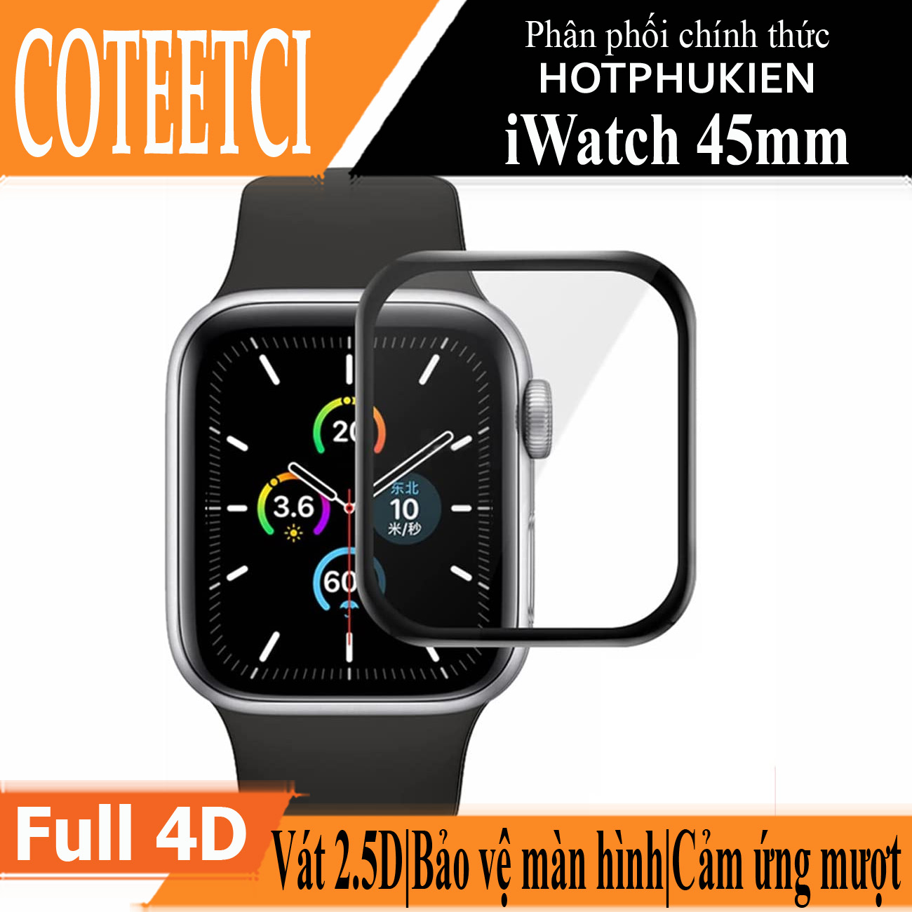 Miếng dán màn hình full 4D ppf silicon dành cho Apple Watch 45mm series 7 hiệu COTEETCI Pet Soft - hàng nhập khẩu