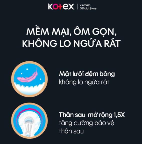 Combo 4 Gói Băng vệ sinh Kotex Siêu Ban Đêm MẶT LƯỚI MỀM HÓA Có cánh 28cm 12 miếng